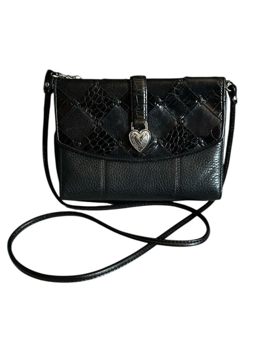 Brighton Romag Long Strap Crossbody Purse Wallet in Black Leather Vintage